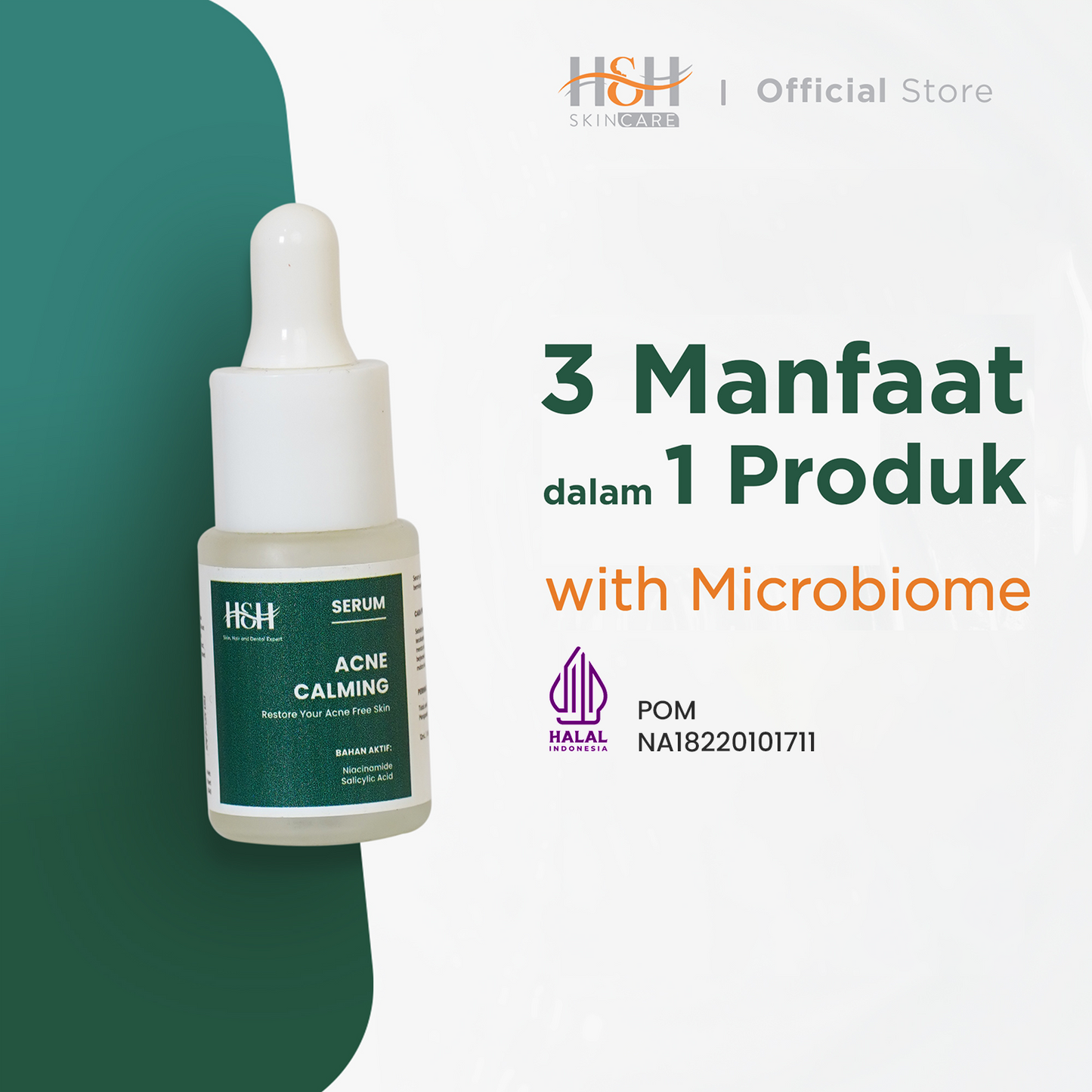 H&H Serum Acne Calming (Serum untuk jerawat dan bekas jerawat kemerahan), Serum 3 in 1 atasi Jerawat, Kusam dan Komedo!