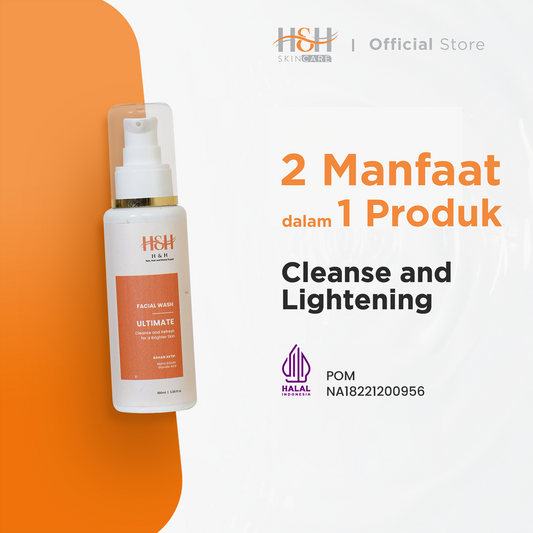 H&H Facial Wash Brightening Ultimate ( Sabun Pencerah Wajah ) , 2 in 1 facial wash Cleanse and Lightening